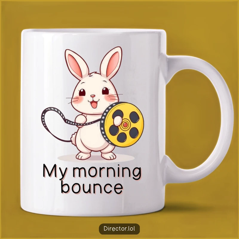 Funny Playful Rabbit Mug, Hilarious Film Reel Gift for Movie Lovers