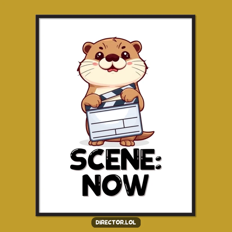 Funny Determined Otter Digital Art, Instant Hilarious Movie Clapper Print