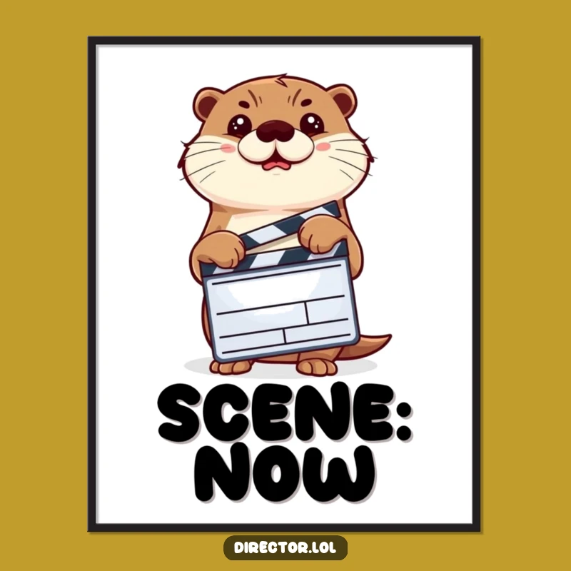 Funny Determined Otter Poster, Hilarious Movie Clapper Art for Decor