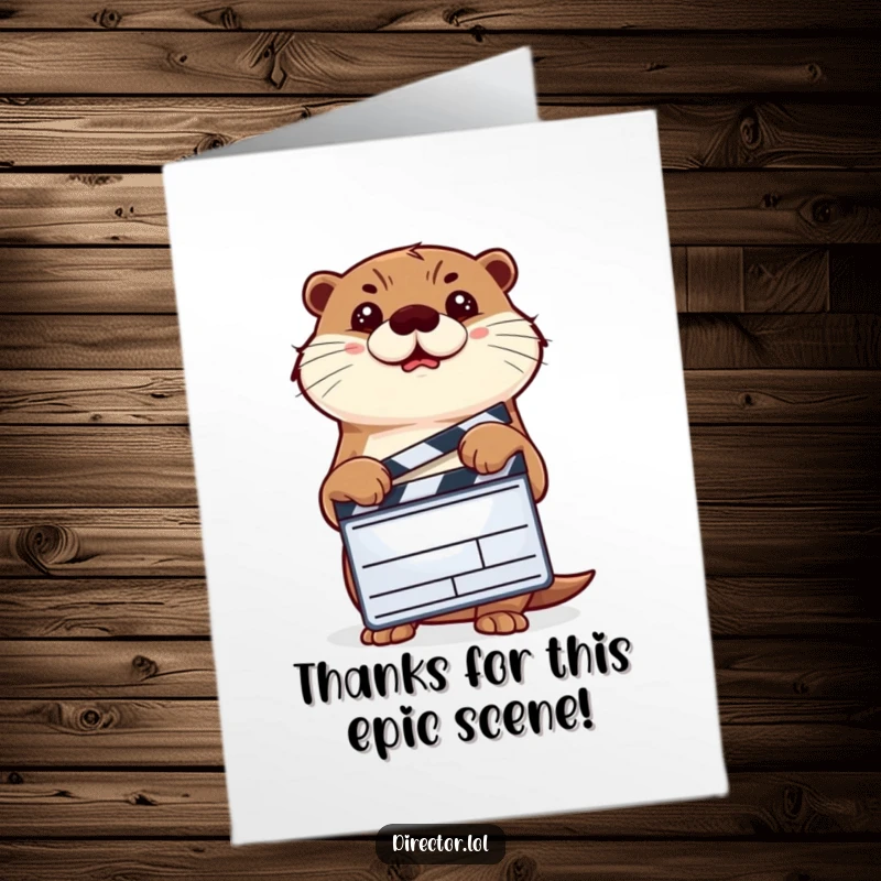 Funny Free Printable Thank You Card: A determined otter director holds a clapperboard, giving a decisive nod to say thank you.